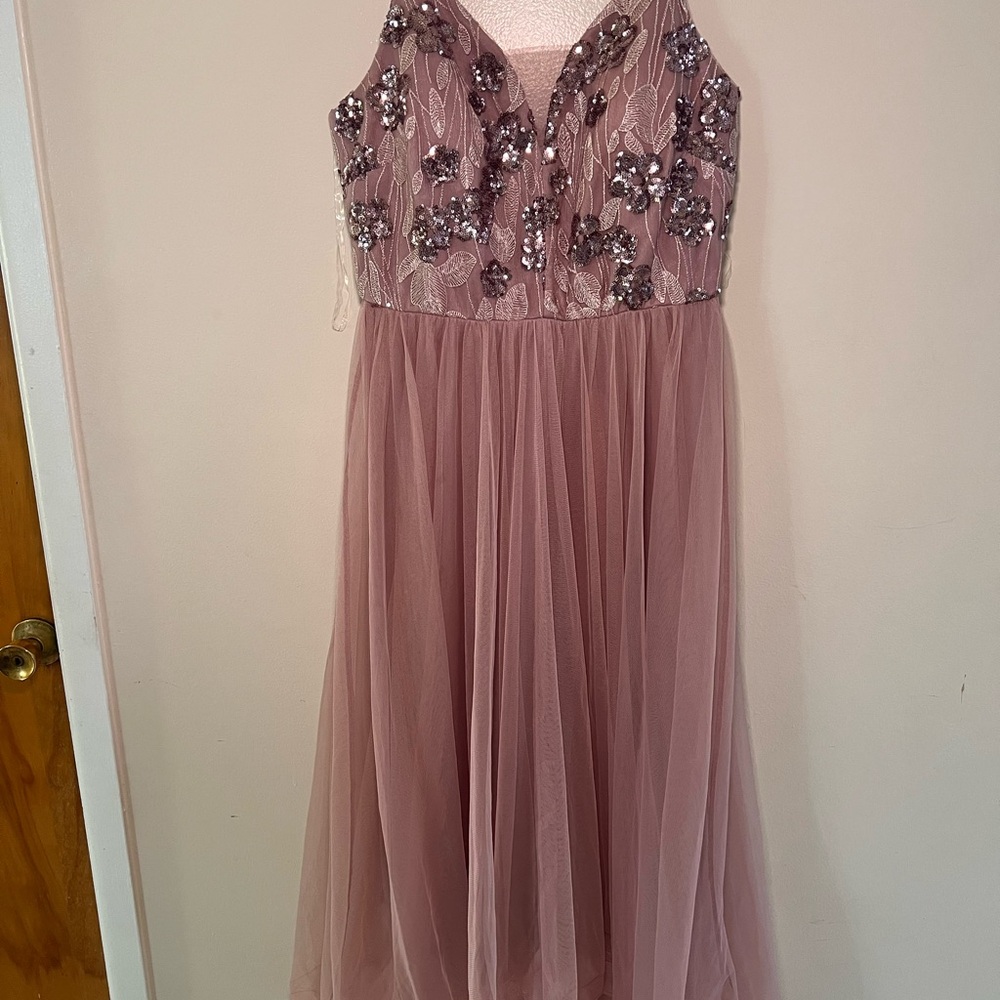 Elegant Mauve Dress with Floral Embellishments For Sale!!